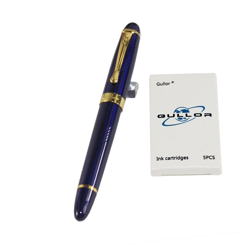Gullor قلم حبر جاف جينهاو 450 برأس عادي أزرق داكن مع 5 خراطيش حبر ملونة - Image 2